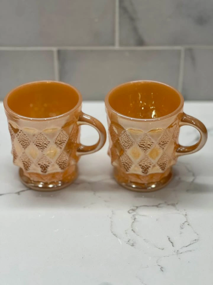 Vintage Fire-King Anchor Hocking "Kimberly" Peach Lustre Mugs - photo 2