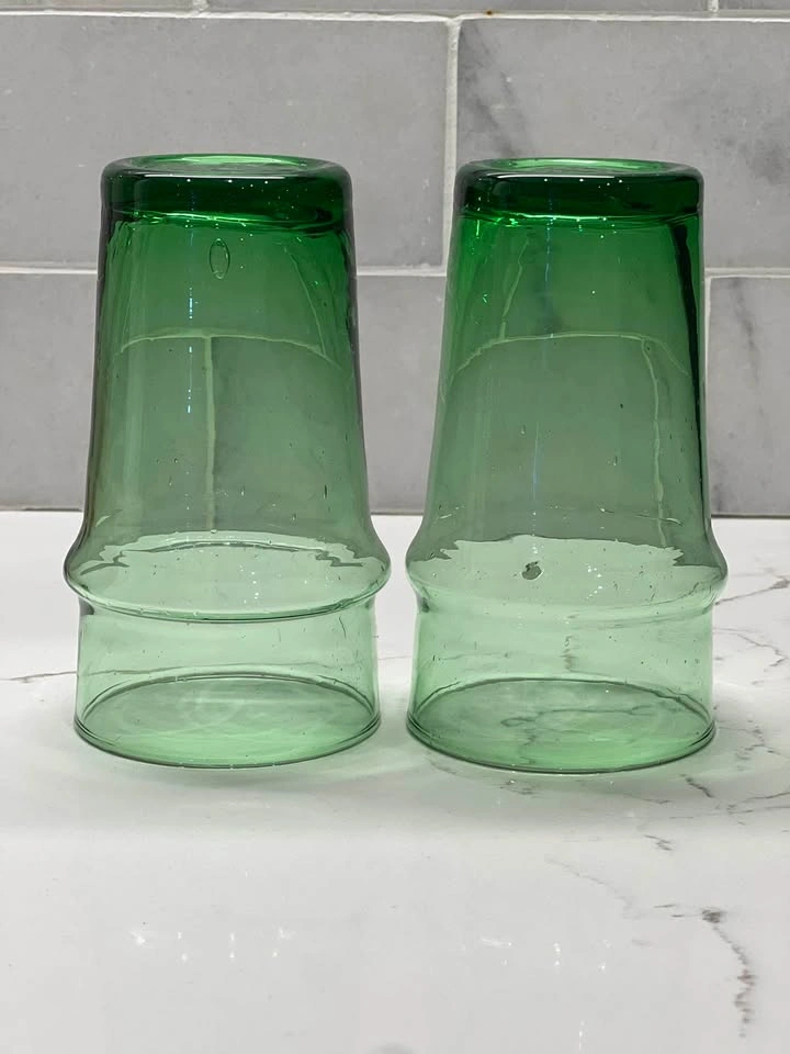 Pair of Handblown Moroccan Beldi Green Glass Tumblers (Set of 2) - photo 4