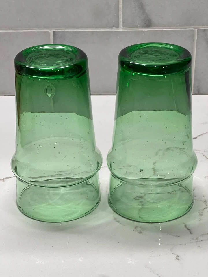 Pair of Handblown Moroccan Beldi Green Glass Tumblers (Set of 2) - photo 5
