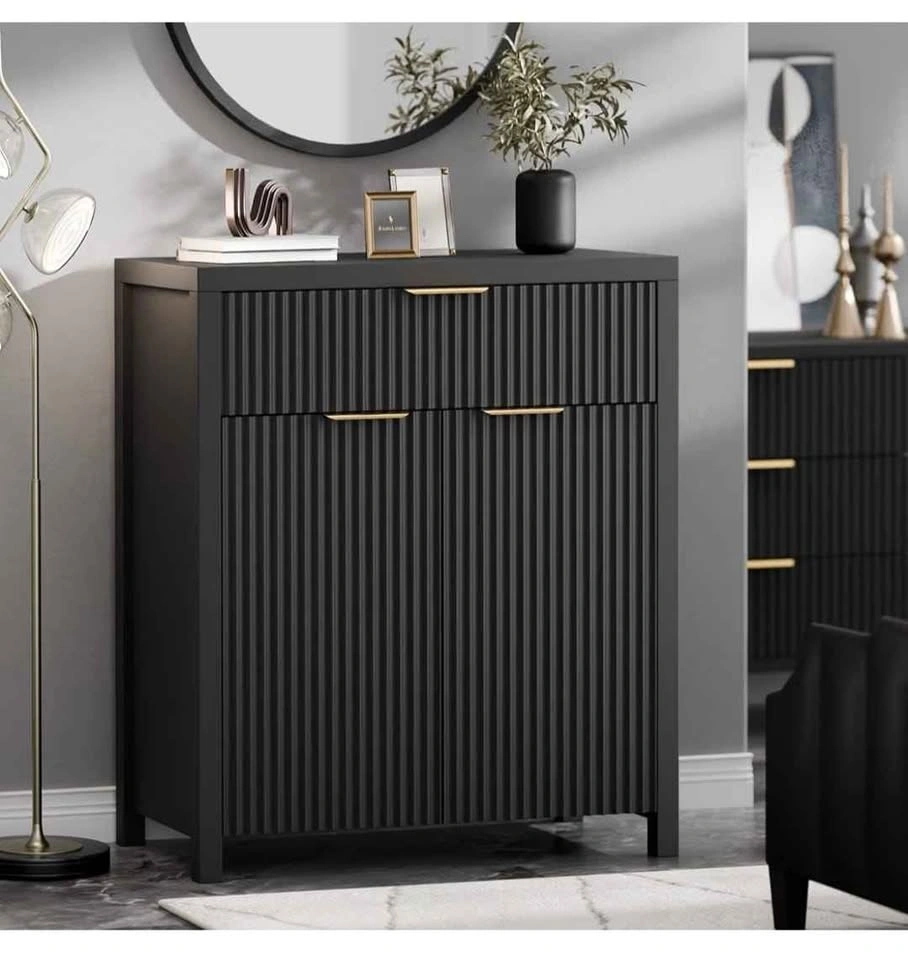 Black Fluted Sideboard Storage Cabinet with Gold Handles - photo 2