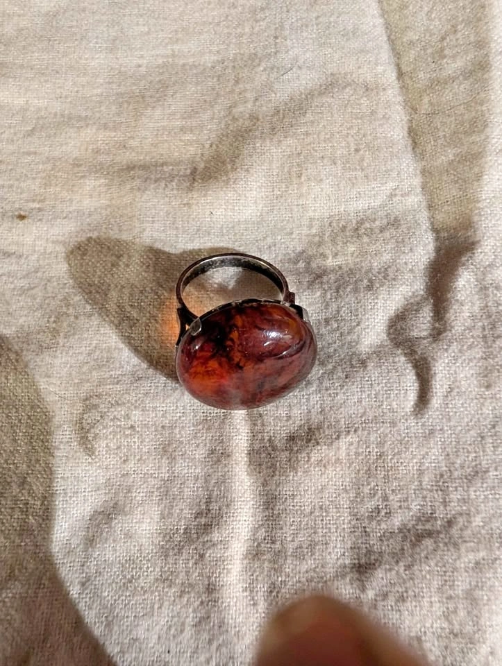 Vintage Warmet Silver Baltic Amber Ring Koszyczek