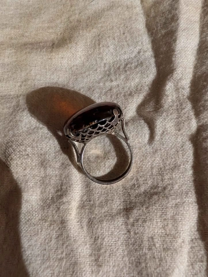 Vintage Warmet Silver Baltic Amber Ring Koszyczek - photo 2