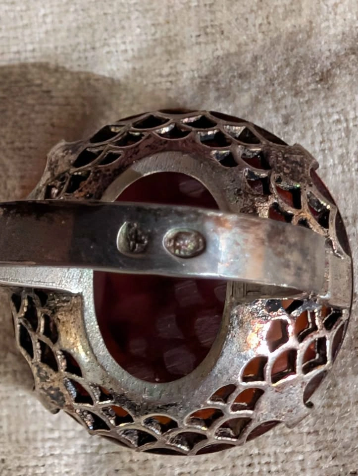 Vintage Warmet Silver Baltic Amber Ring Koszyczek - photo 3