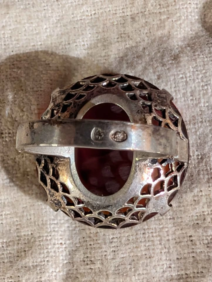 Vintage Warmet Silver Baltic Amber Ring Koszyczek - photo 4