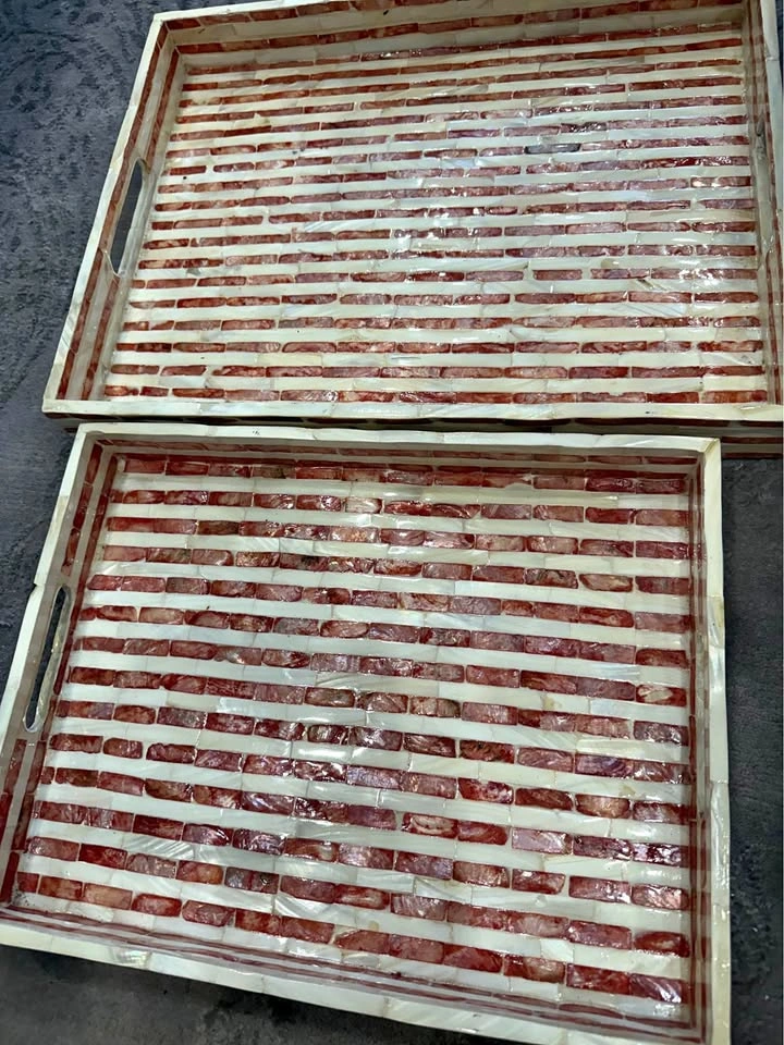 Lacquer World Co. Mother of Pearl Inlay Striped Trays - Set of 2