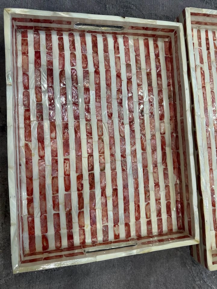 Lacquer World Co. Mother of Pearl Inlay Striped Trays - Set of 2 - photo 2