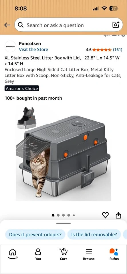 Poncotsen XL Stainless Steel Litter Box