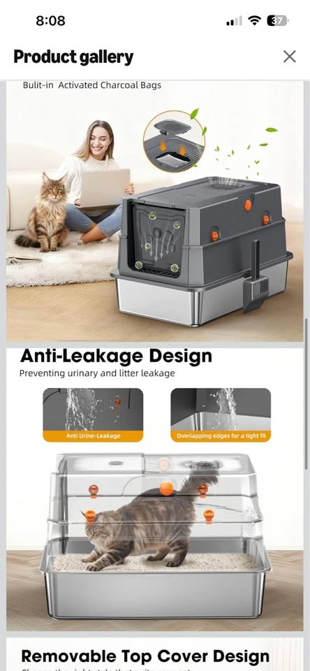 Poncotsen XL Stainless Steel Litter Box - photo 3