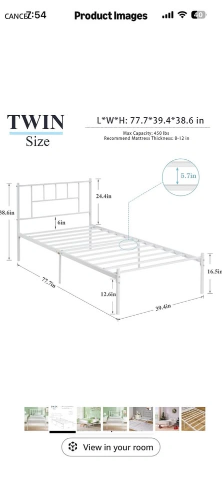 VECELO Twin Bed Frame, black color - photo 3