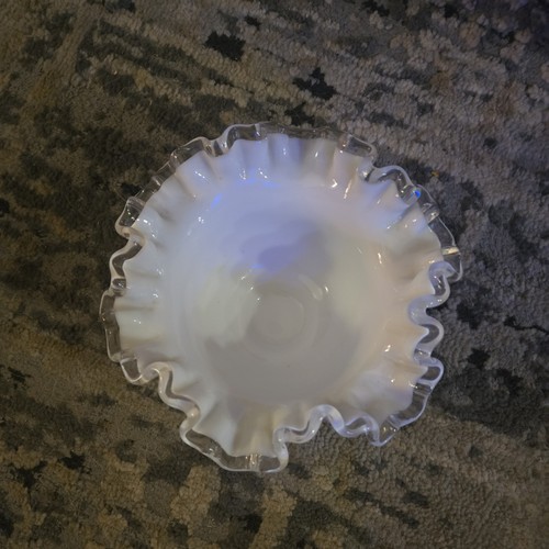 Vintage Fenton Silver Crest Milk Glass Ruffled Bowl - photo 2