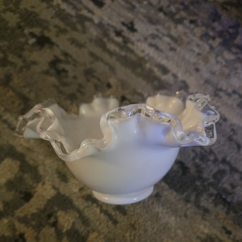Vintage Fenton Silver Crest Milk Glass Ruffled Bowl - photo 5