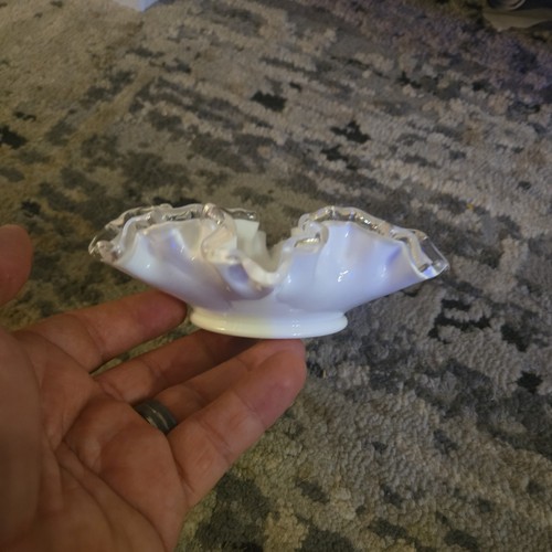 Vintage Fenton Silver Crest Milk Glass Ruffled Bowl Yellow Rose - photo 2