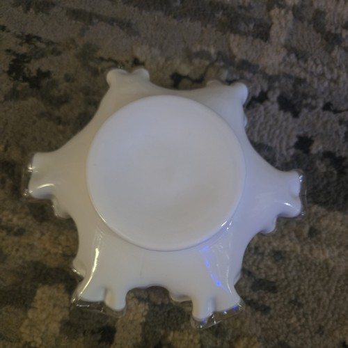 Vintage Fenton Silver Crest Milk Glass Ruffled Bowl Yellow Rose - photo 3