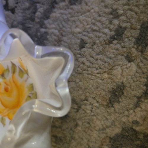 Vintage Fenton Silver Crest Milk Glass Ruffled Bowl Yellow Rose - photo 4
