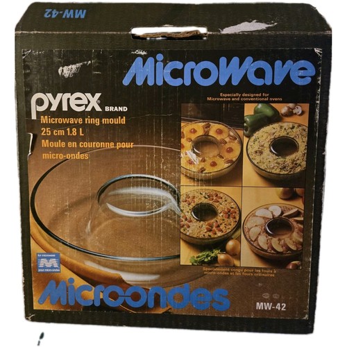 Vintage Pyrex Microwave Glass Ring Mold 2-Qt with Box & Manual