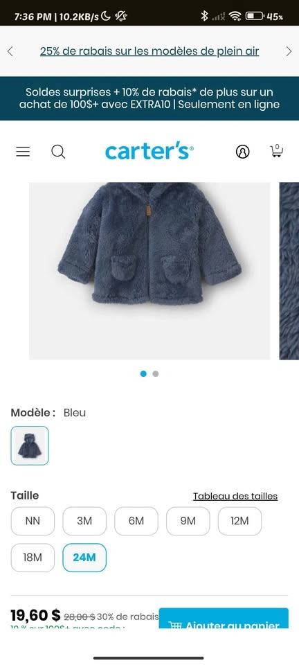 Carter's Baby Boys' Blue Sherpa Hooded Jacket (2T) - photo 3