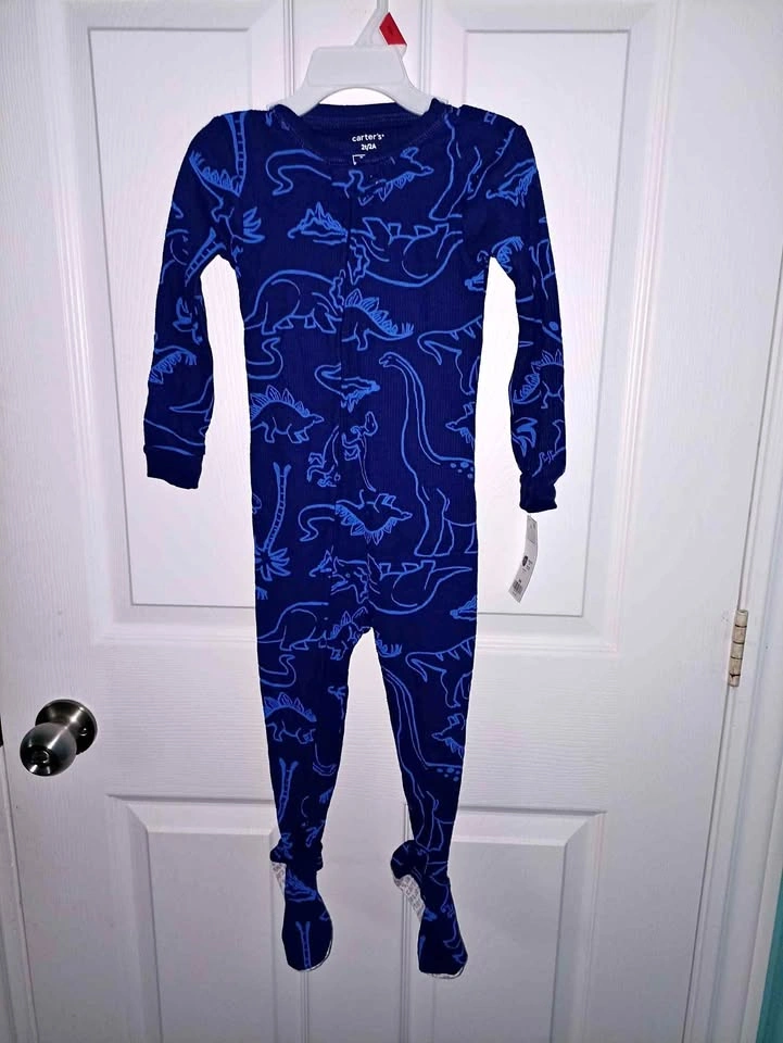 New - Carter's Baby Boy Dinosaur Thermal Footed Pajamas, 2T