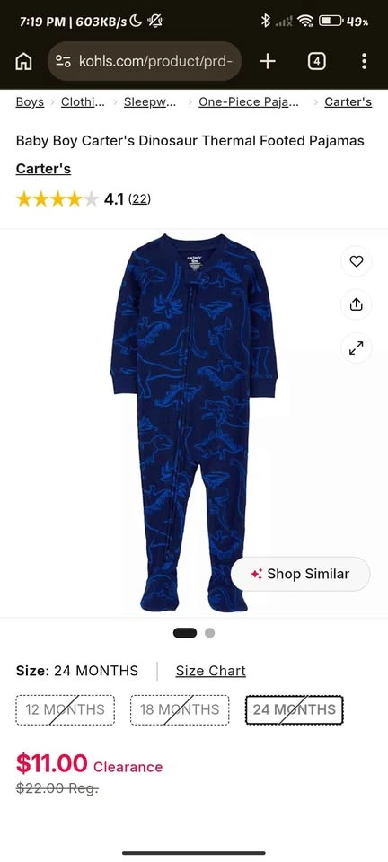 New - Carter's Baby Boy Dinosaur Thermal Footed Pajamas, 2T - photo 5