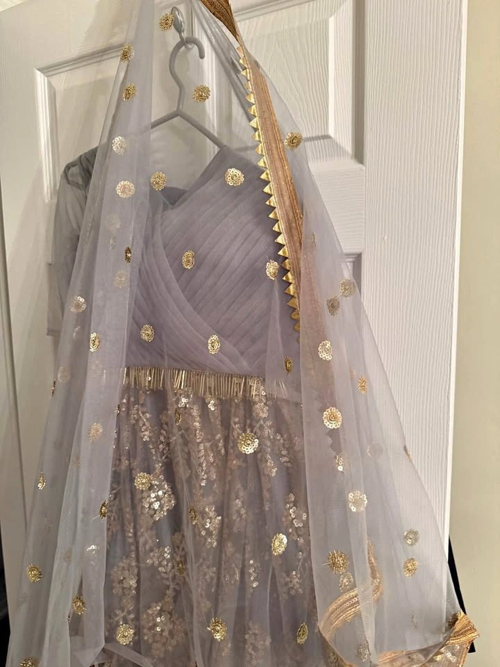 Grey and Gold Embroidered Lehenga Choli Set