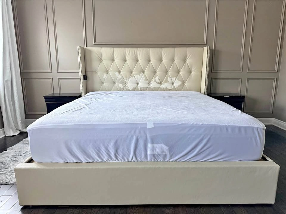 King bed set with mattress and 2 night tables