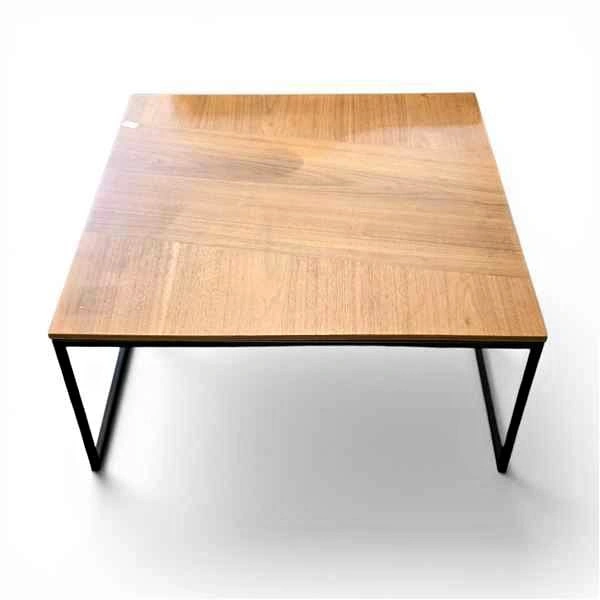 Square Wood Top Black Metal Frame End Table