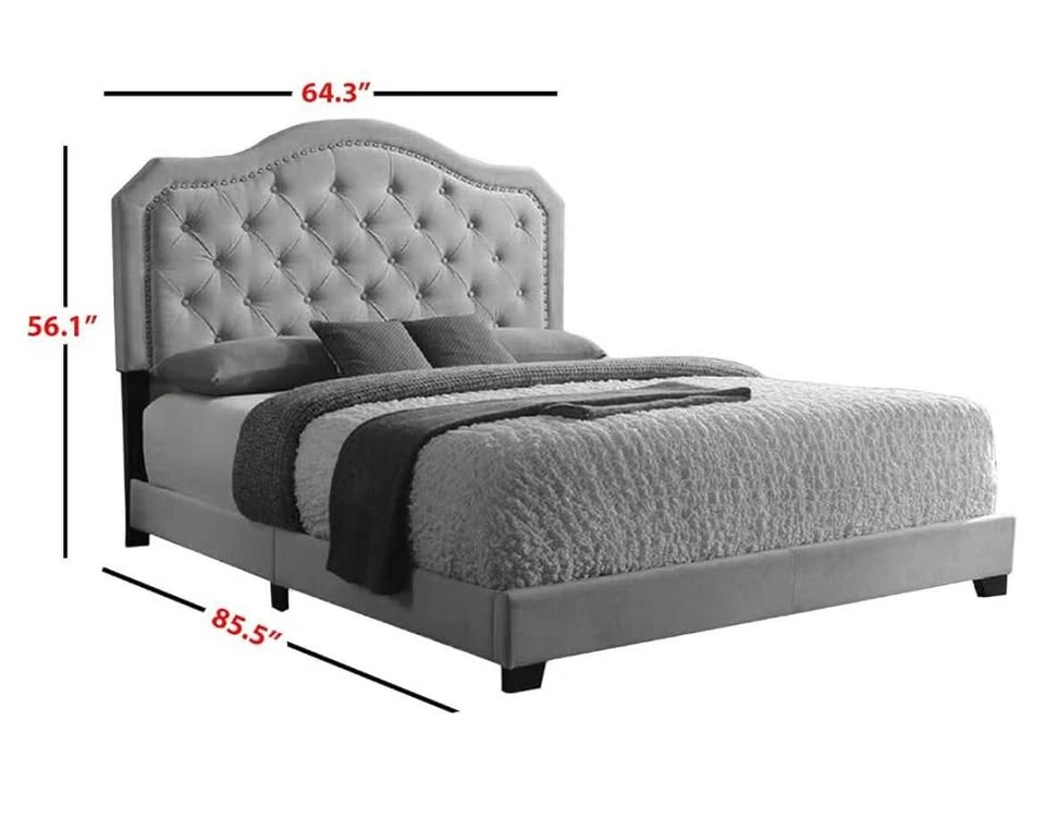 Grey Upholstered Queen Bed Frame with Boxspring & Mattress - photo 2