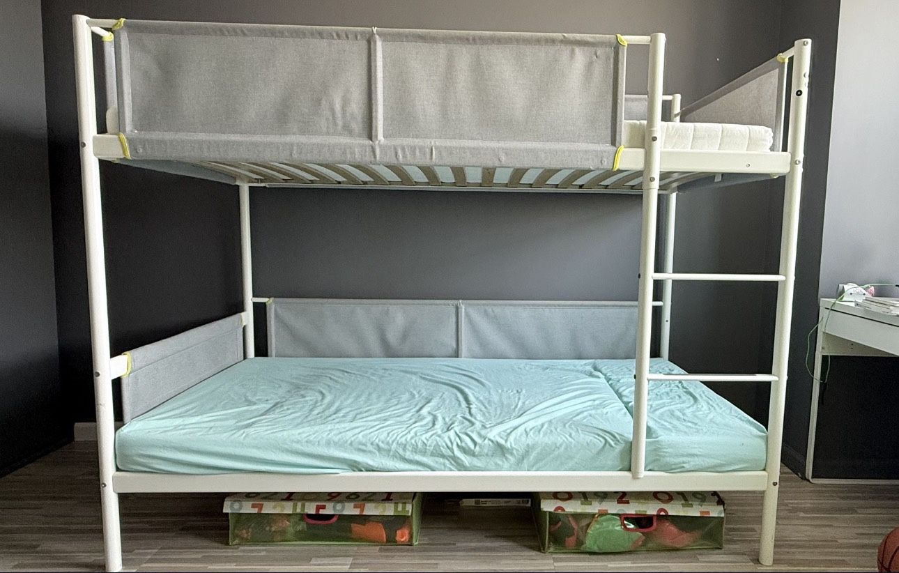 Ikea bunk bed (twin) for kids bedroom, white and light grey