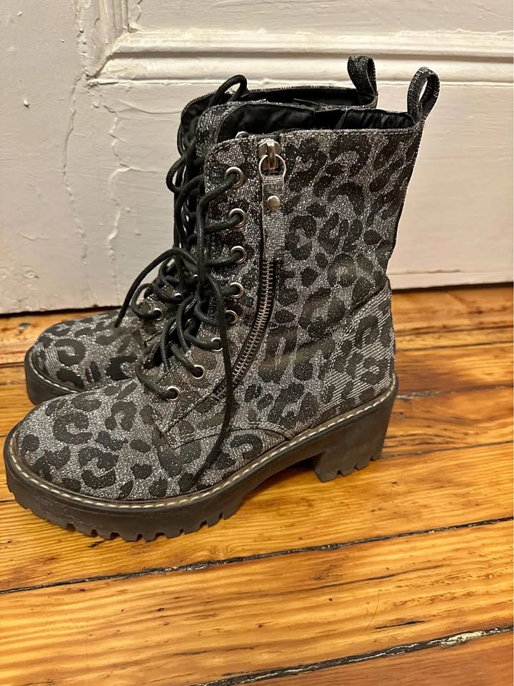 Mix No. 6 Rocklyn Silver Glitter Leopard Combat Boots