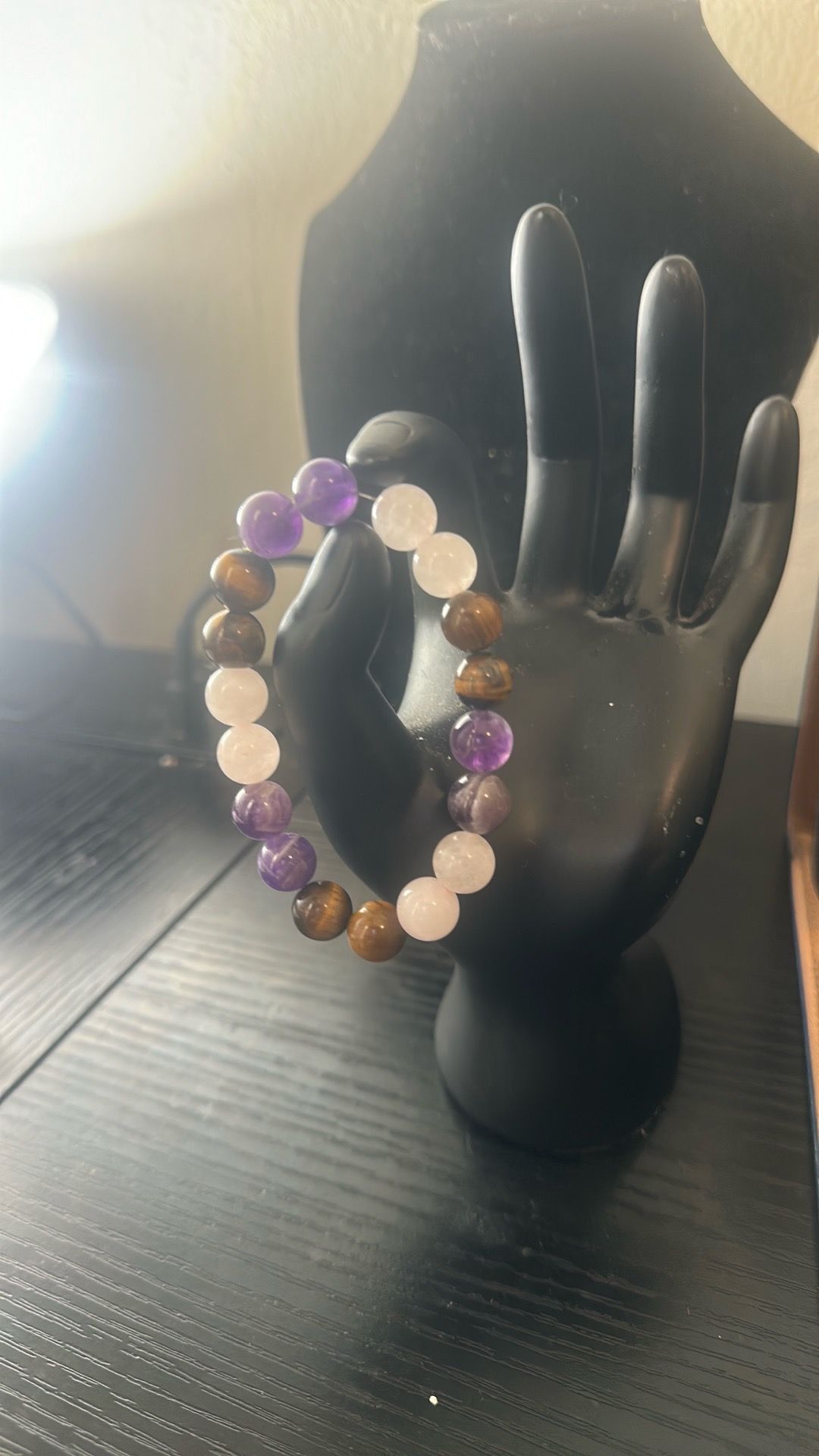 Tiger eyes, Clear Quartz, and amethyst bracelet - photo 3