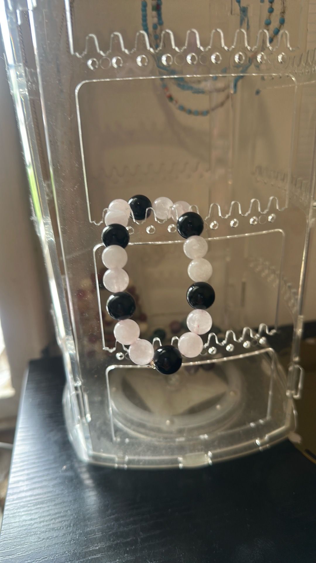 Rose quartz and black obsidian bracelet - photo 3