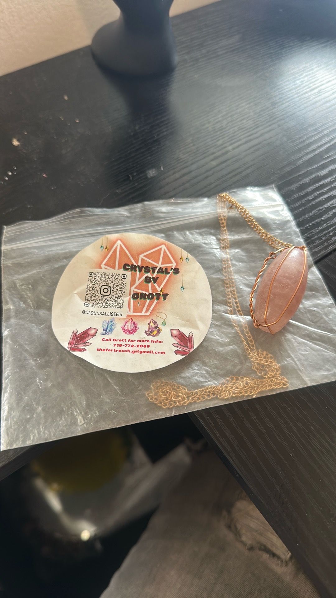 Rose Quartz copper Wire-Wrapped Crystal Pendant Necklace - photo 2
