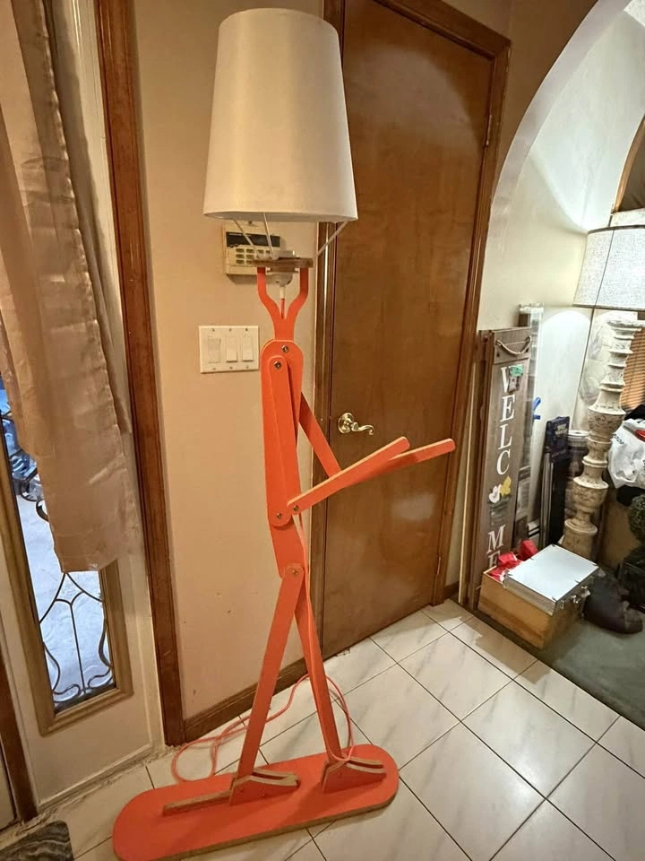 Orange Wooden Man Floor Lamp