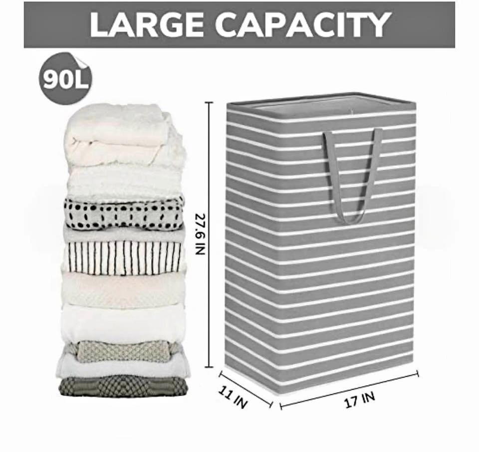 2 Large, Slim Laundry Hampers + 2 Large Machine-Washable Laundry