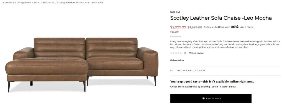 Cognac Brown Leather Scotley Urban Barn Sofa