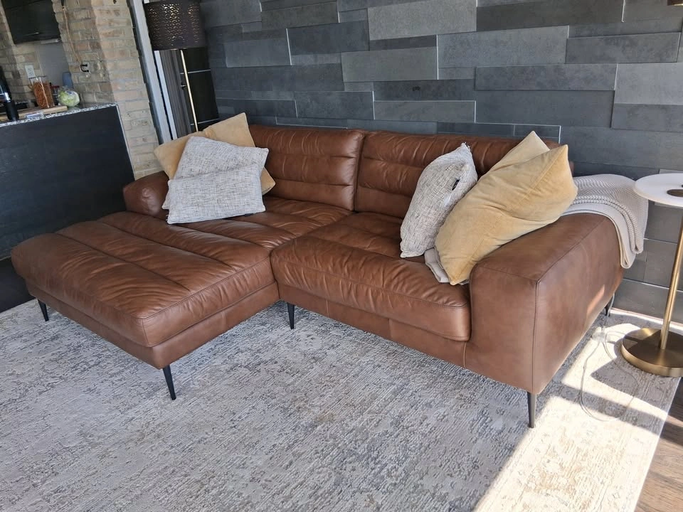 Cognac Brown Leather Scotley Urban Barn Sofa - photo 3