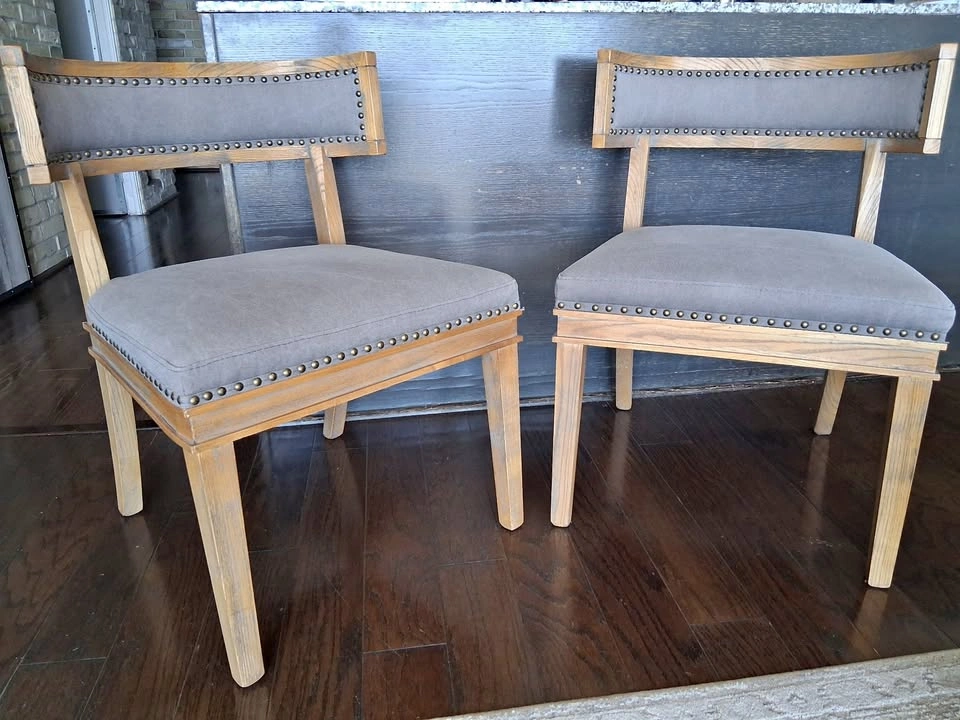 Solid Wood and Soft Upholstered Dining Chairs - Two Available