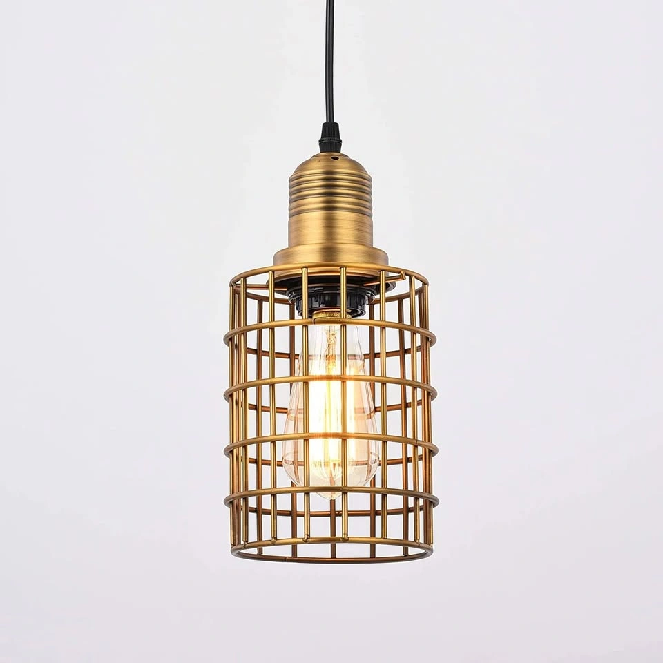 Plug In Pendant Lights - Gold Cage - Two Available - photo 2