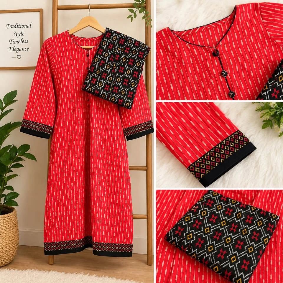 Indian & Pakistani Red and Black Ikat Salwar Kameez Suit - photo 2