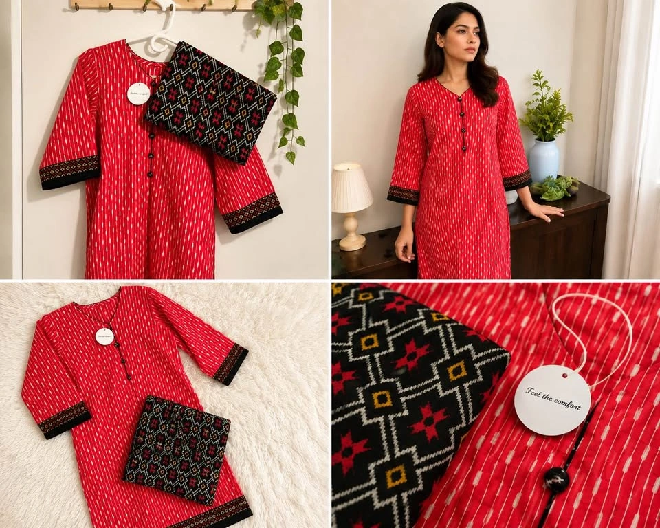 Indian & Pakistani Red and Black Ikat Salwar Kameez Suit - photo 3