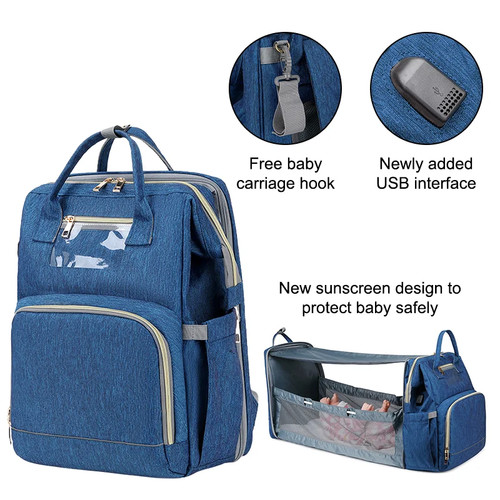 USB Diaper Bag Backpack with Foldable Sunshade Crib - photo 3