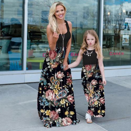 New Mother Daughter Summer Dresses Sleeveless Flower Patchwork S