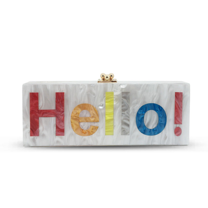 Classic HELLO Letter Acrylic Evening Bag Stitching Contrast Colo