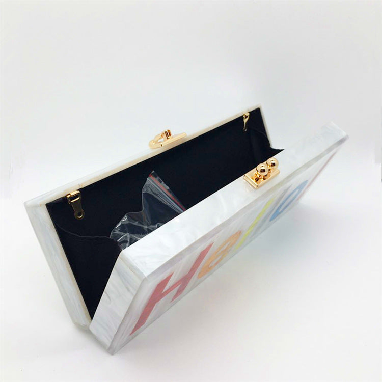 Classic HELLO Letter Acrylic Evening Bag Stitching Contrast Colo - photo 4