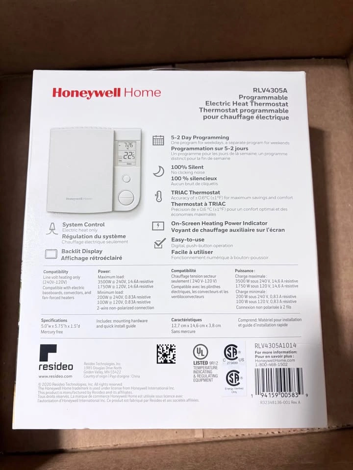Honeywell Home RLV4305A Programmable Electric Heat Thermostat - photo 2