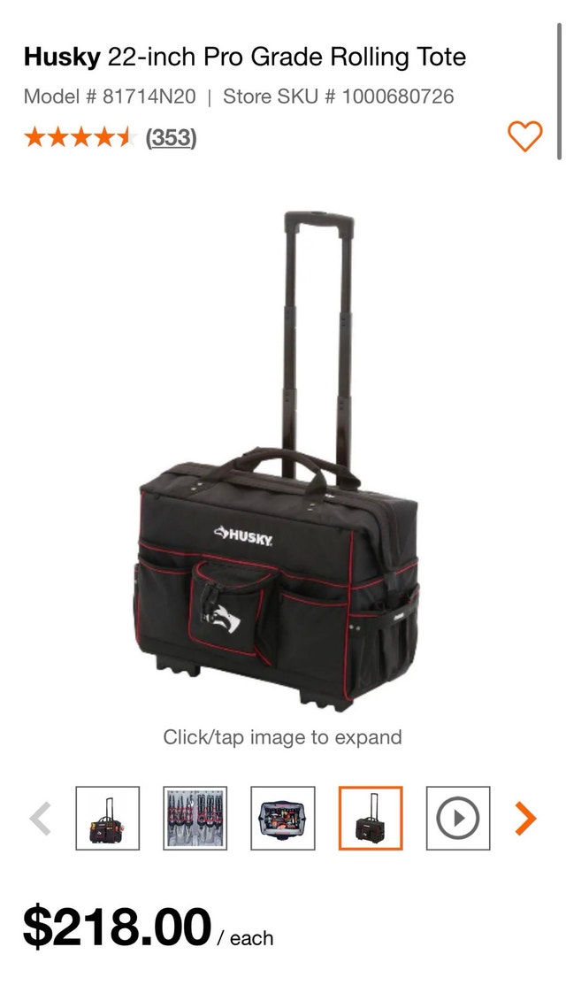 Husky 22” rolling tool bag tote - photo 3