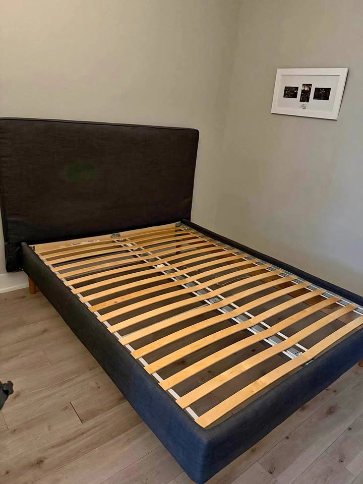 IKEA Skulsfjord Queen Upholstered Bedframe Grey - Moving Sale