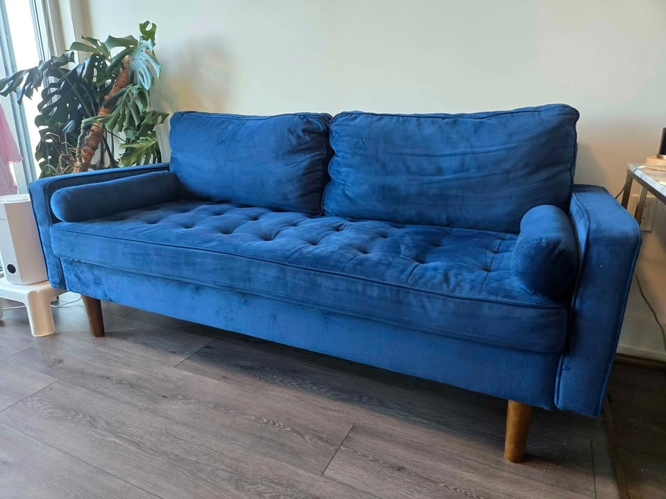 Blue Velvet Sofa Couch - photo 2