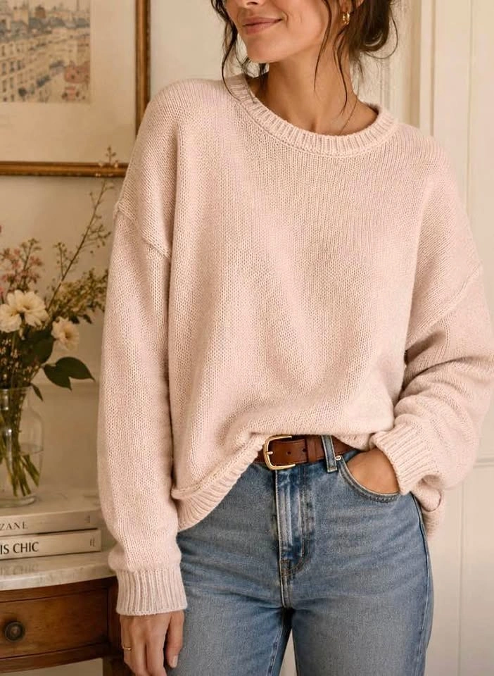 Oak + Fort oversized chunky cotton sweater, light blush, XS