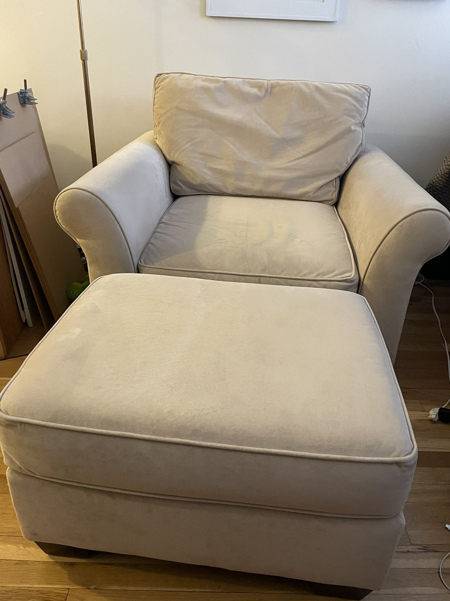 Pottery Barn Comfort Roll Grand Armchair and Ottoman