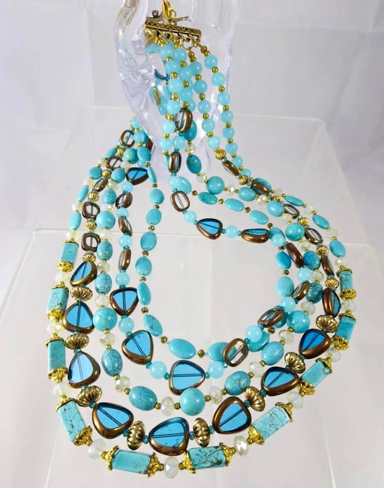 Runway Opaline Czech Glass & Turquoise Howlite Statement Necklac